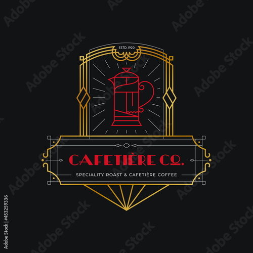 Cafetière art deco retro emblem inspiration template