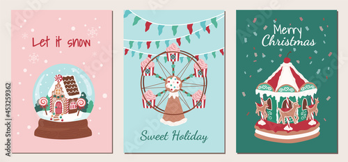 Holiday Christmas set carnival sweets poster for cards, media, fabric, linen, textiles and wallpaper
