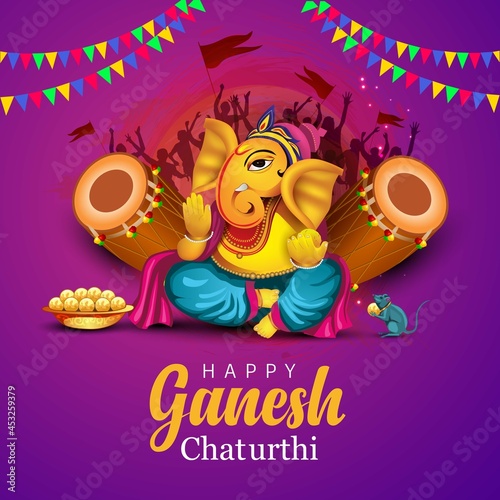 Lord Ganpati on Ganesh Chaturthi background. vector illustration off-white background. photo