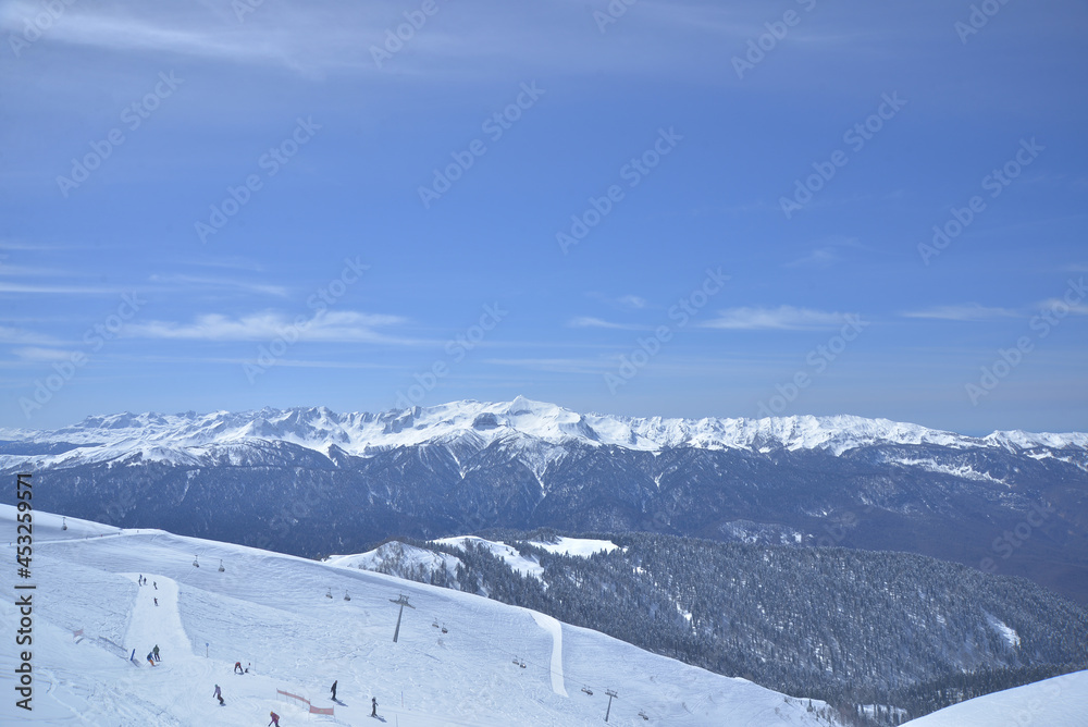 Snow Mountain Landscape with Blue Sky from russia sochi, rosa khutor