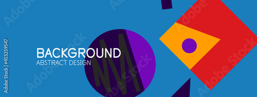 Abstract background. Blocks, lines, triangles, circles composition. Techno or business concept for wallpaper, banner, background, landing page