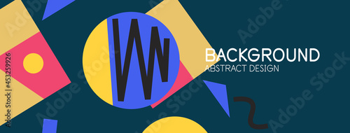 Abstract background. Blocks, lines, triangles, circles composition. Techno or business concept for wallpaper, banner, background, landing page