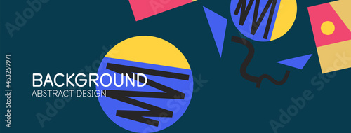 Abstract background. Blocks, lines, triangles, circles composition. Techno or business concept for wallpaper, banner, background, landing page