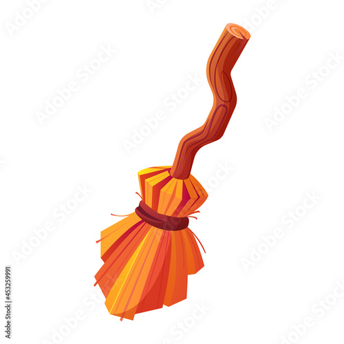 Broom. Witch's broom. Vector cartoon icon of broom isolated on white background.Cleaning.