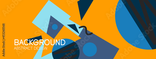 Abstract background. Blocks, lines, triangles, circles composition. Techno or business concept for wallpaper, banner, background, landing page