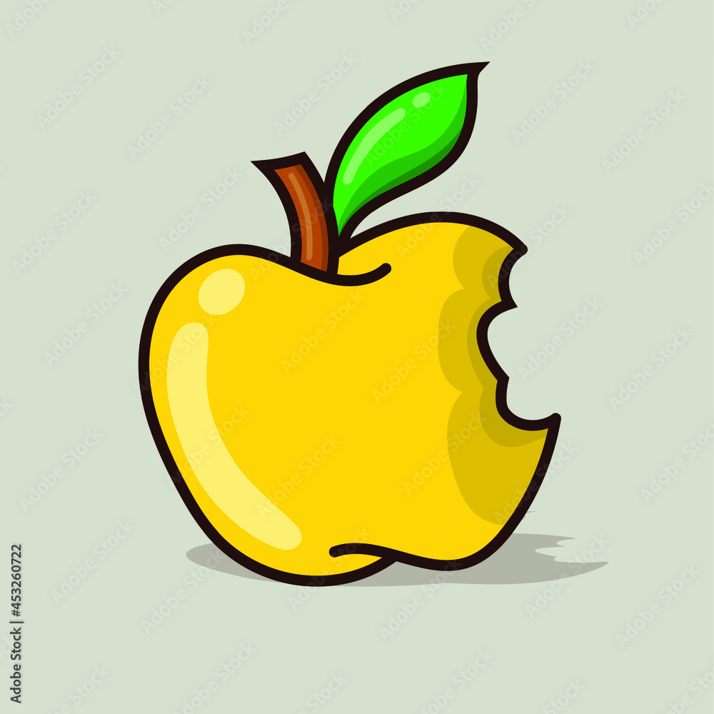 Yellow apple isolated vector illustration with shadow on gray ...