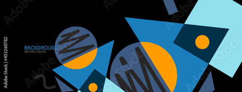 Abstract background. Blocks, lines, triangles, circles composition. Techno or business concept for wallpaper, banner, background, landing page