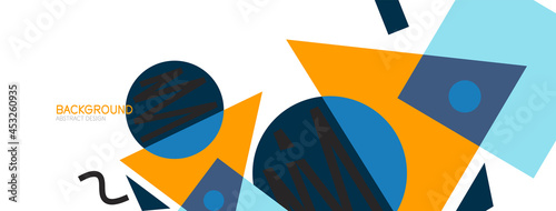 Abstract background. Blocks, lines, triangles, circles composition. Techno or business concept for wallpaper, banner, background, landing page