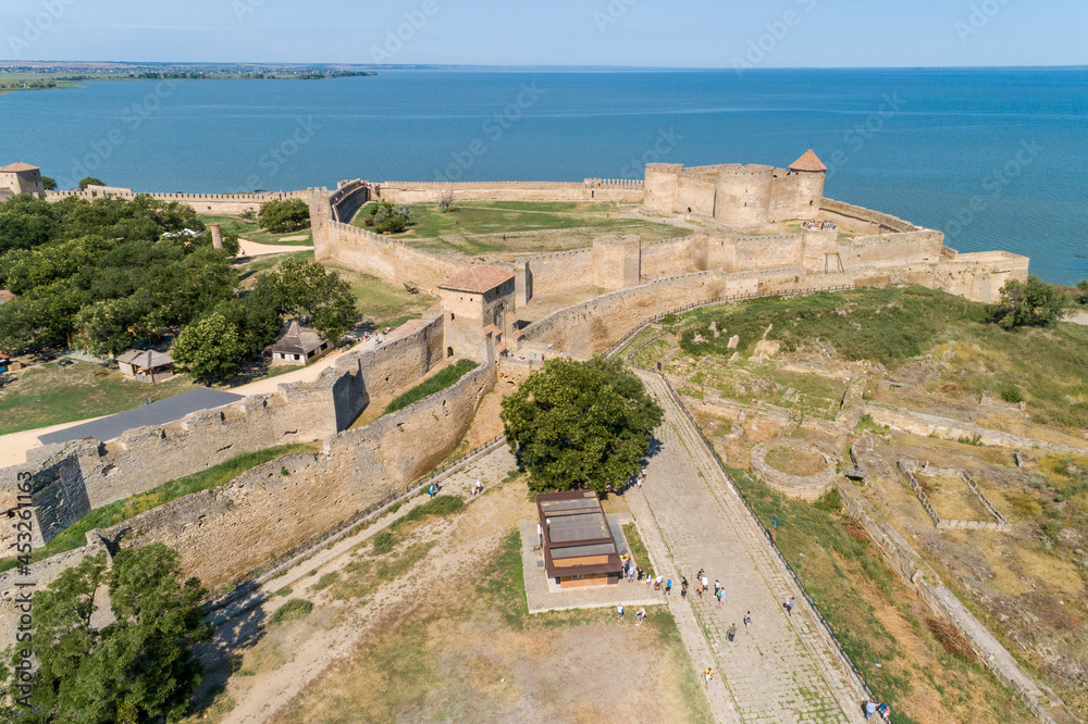 Aerial summer daytime view of Akkerman fortress in Bilhorod-Dnistrovsky, Odessa region, Ukraine, 2021.