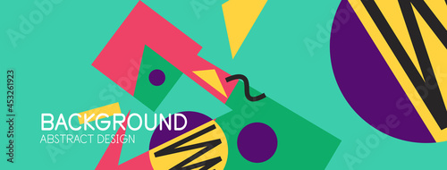 Abstract background. Blocks, lines, triangles, circles composition. Techno or business concept for wallpaper, banner, background, landing page