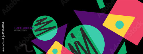 Abstract background. Blocks, lines, triangles, circles composition. Techno or business concept for wallpaper, banner, background, landing page