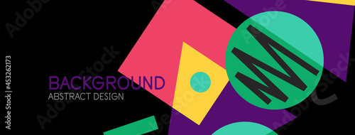 Abstract background. Blocks, lines, triangles, circles composition. Techno or business concept for wallpaper, banner, background, landing page