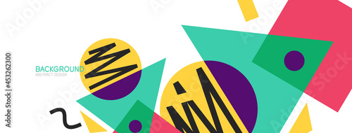 Abstract background. Blocks, lines, triangles, circles composition. Techno or business concept for wallpaper, banner, background, landing page