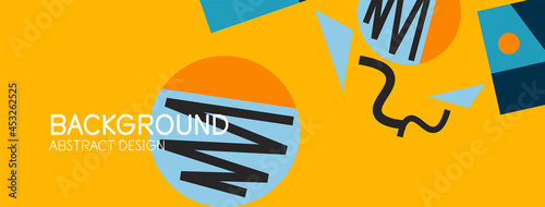 Abstract background. Blocks, lines, triangles, circles composition. Techno or business concept for wallpaper, banner, background, landing page