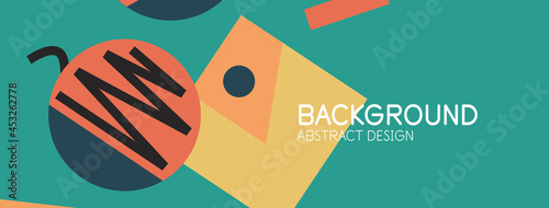 Abstract background. Blocks, lines, triangles, circles composition. Techno or business concept for wallpaper, banner, background, landing page