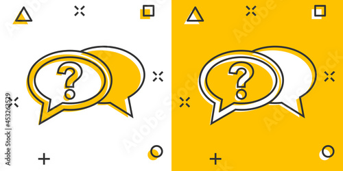 Question mark icon in comic style. Discussion speech bubble vector cartoon illustration pictogram. Question business concept splash effect.