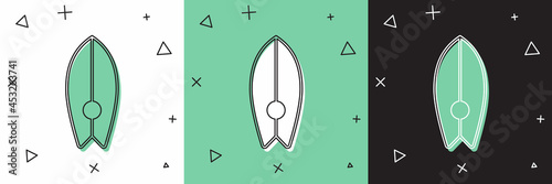 Set Surfboard icon isolated on white and green, black background. Surfing board. Extreme sport. Sport equipment. Vector