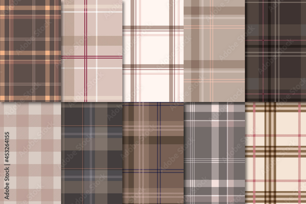 Brown plaid seamless patterned background set