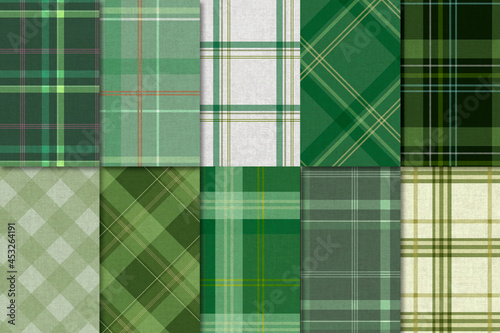Green plaid seamless patterned background set photo