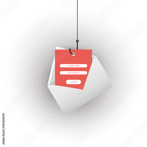 Internet Phishing, Account Hacking Attempt by Malicious Email - Hacker Activity, Data Theft, Hacked, Stolen Login Credentials and Password, Cyber Crime and Network Security Vector Concept Illustration