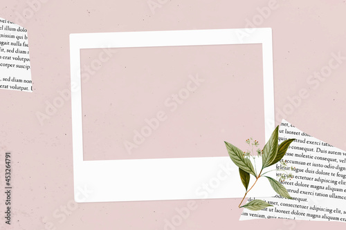 Blank collage photo frame template on pink background