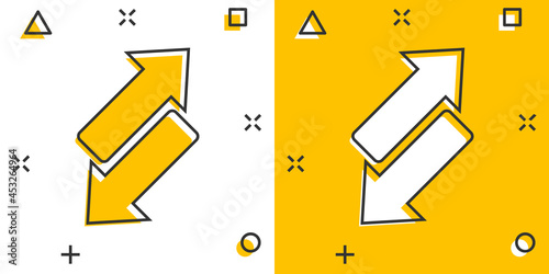 Reverse arrow sign icon in comic style. Refresh vector cartoon illustration on white isolated background. Reload business concept splash effect. photo