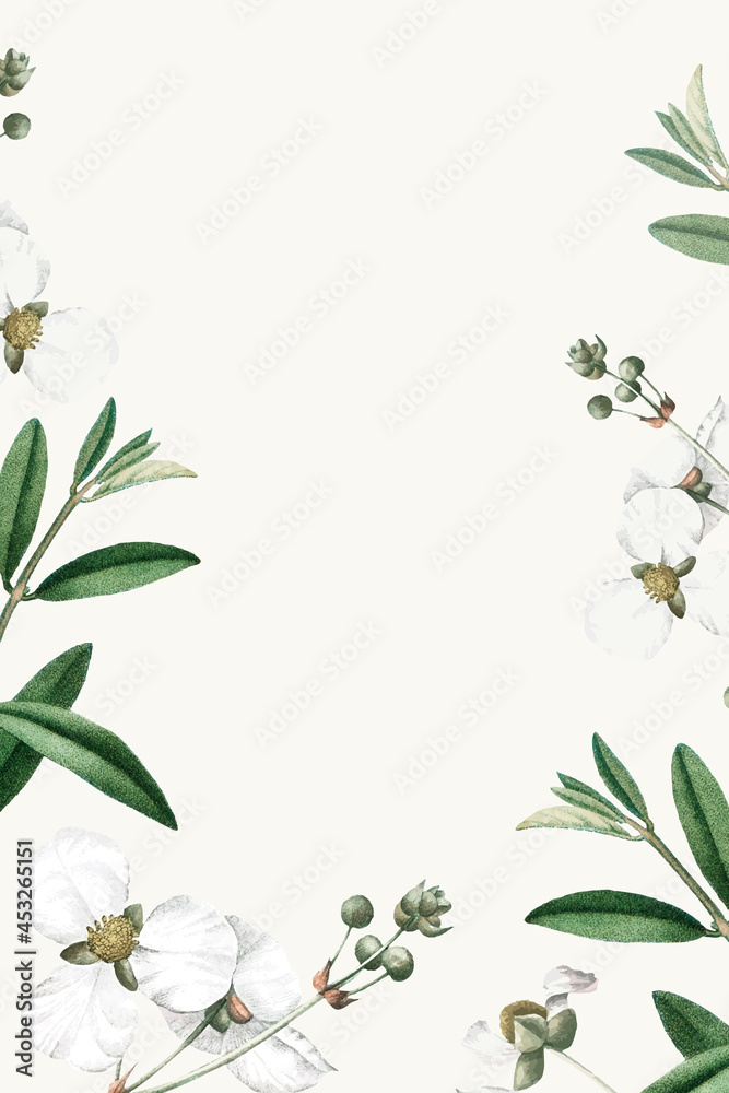 White flower on a beige background template