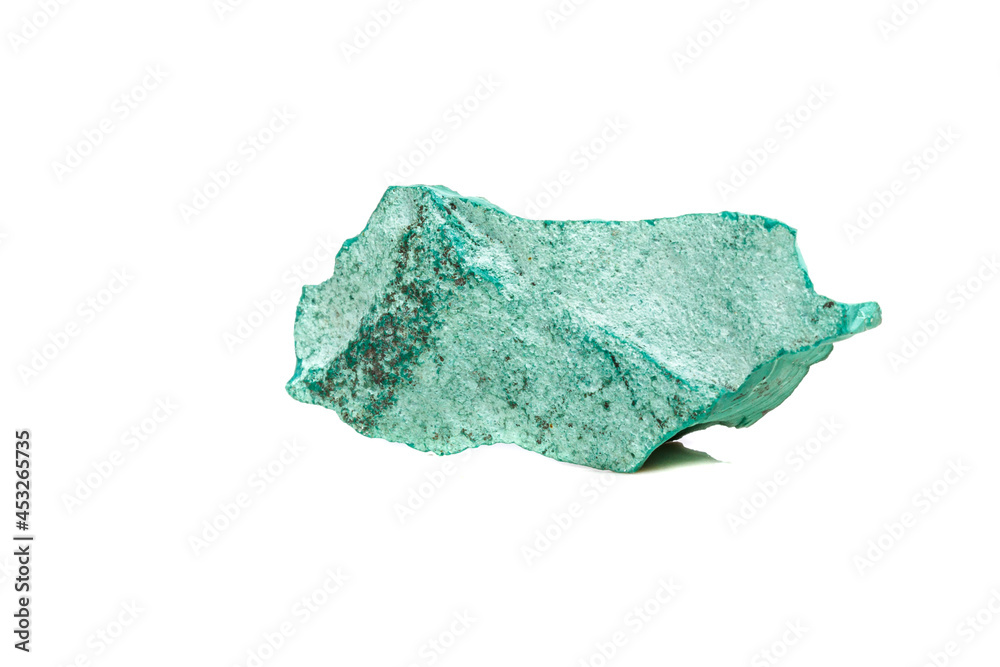Macro mineral stone Malachite in the rock on a white background