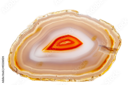 Macro mineral stone Yellow, brown Agate breed a white background