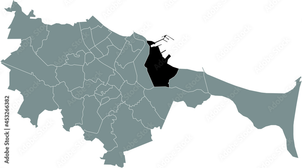 Black location map of the gdański Stogi district inside the Polish regional capital city of Gdansk, Poland - obrazy, fototapety, plakaty 