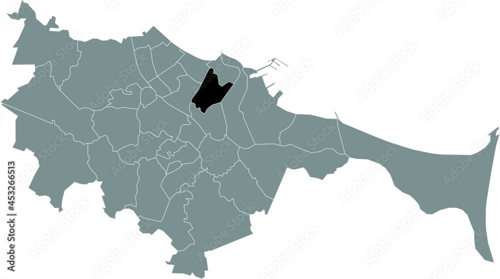 Obraz premium Black location map of the gdański Letnica district inside the Polish regional capital city of Gdansk, Poland