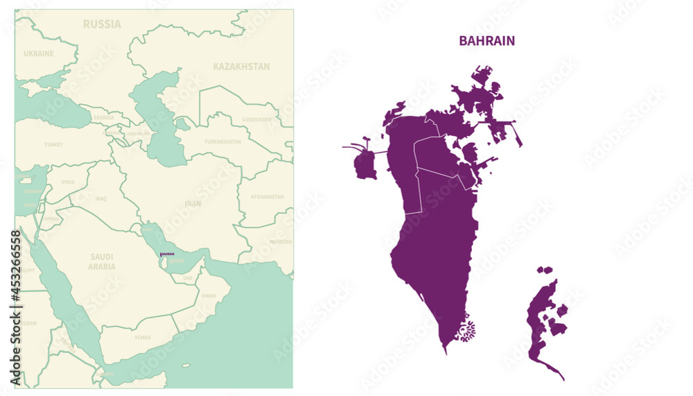 Obraz premium Bahrain map. map of Bahrain and neighboring countries.