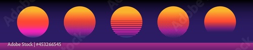 retro sun 80s neon sunset vintage design dark background vector illustration abstract cyberpunk sun template © Passatic