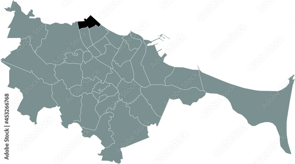 Black location map of the gdański Żabianka-Wejhera-Jelitkowo-Tysiąclecia district inside the Polish regional capital city of Gdansk, Poland