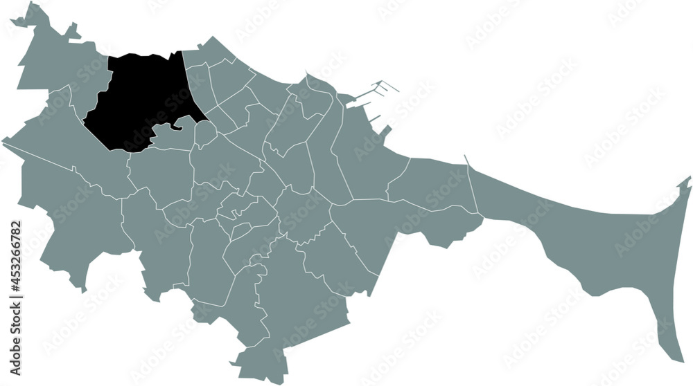 Black location map of the gdański Oliwa district inside the Polish regional capital city of Gdansk, Poland