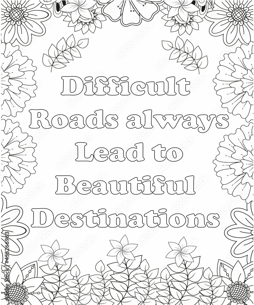 Fototapeta premium Motivational Quotes Coloring pages. Coloring page for adults and kids. Vector Illustration.