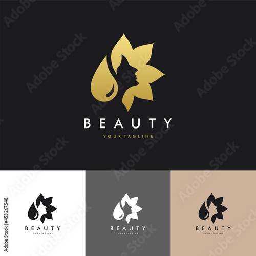 Luxury face Beauty salon face extension logo with gold color, icon set Illustration Vector Graphic Design