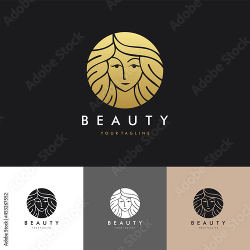 Luxury face Beauty salon face extension logo with gold color, icon set Illustration Vector Graphic Design