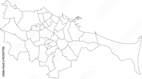 Simple blank white vector map with black borders of sectors of Gdansk, Poland