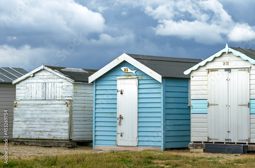 Blue and White Shed or Beach Huts Near the Seaside of Portsmouth, England