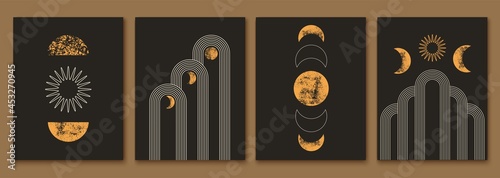 Set of modern minimalist mid century style abstract backgrounds. Wall art prints design.