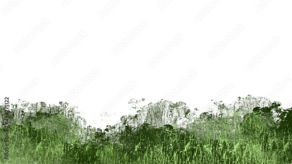 Obraz Unikalna sztuka malarska z pędzlem z teksturą zielonej trawy do prezentacji, tła karty, dekoracji ściennej lub projektu koszulki