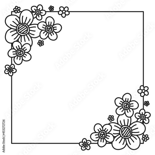Black and white ornate flower square frame