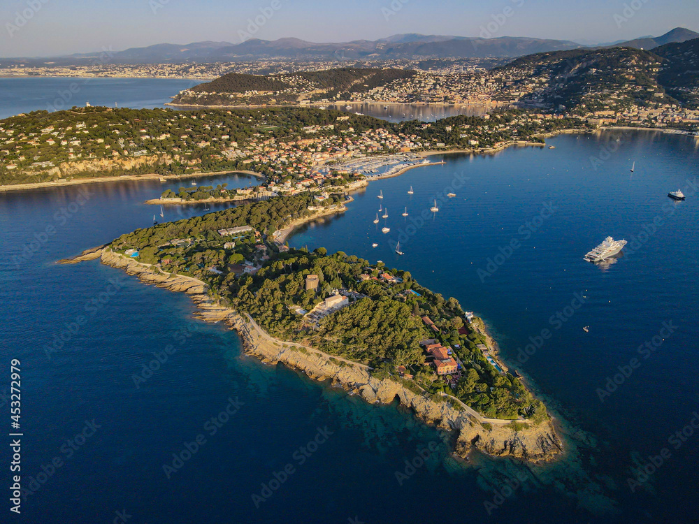 Aerial view of Cap Ferrat in the French Riviera Mediterranean