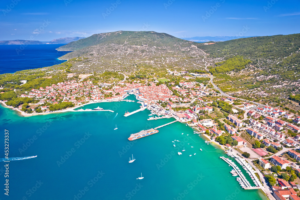 Town of Cres bay aerial panoramic view, Island of Cres