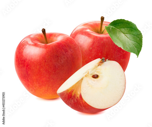 Red apples and slice isolated on white background. Package design element with clipping path