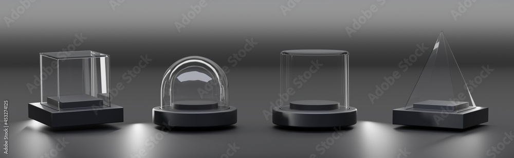 Glass Cube Boxes Clear Acrylic Showcases Stock Illustration