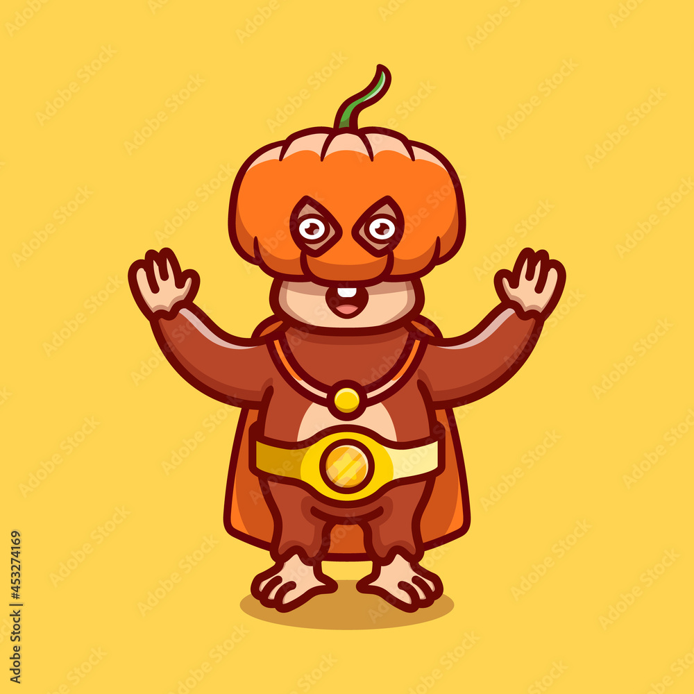 Obraz premium cute halloween monkey pumpkin superhero illustration
