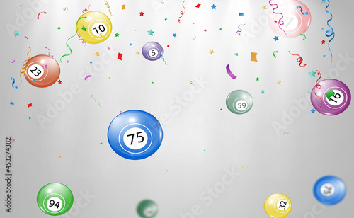 Vector illustration of lottery balls. Game or drawing of number balls.