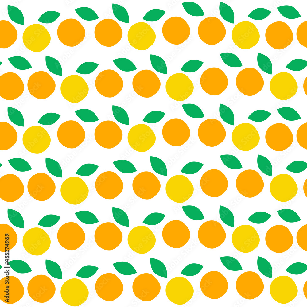 Fototapeta premium Tropical orchard vector yellow and orange lemon citrus seamless pattern